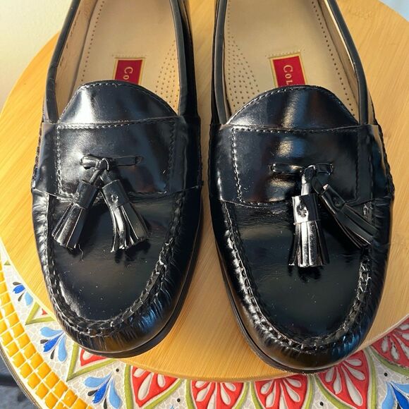 Vintage Cole Haan Red Tag Black Leather 3506 Size 9.5E Mens Dress Tassel Loafers - Picture 2 of 11